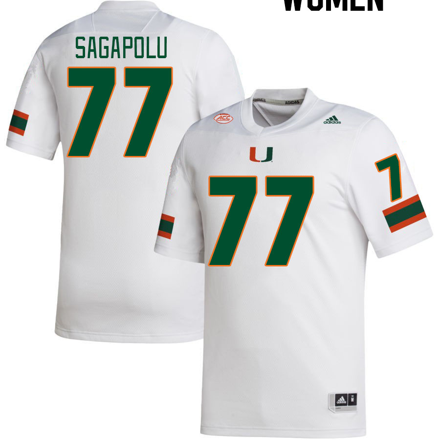 Women #77 Logan Sagapolu Miami Hurricanes College Football Jerseys Stitched-White - Click Image to Close